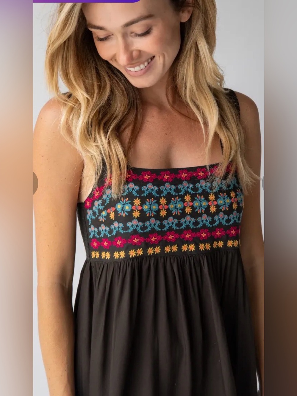 NATURAL LIFE BOHO Dark Chocolate Embroidered Bodice Maxi Dress w Side Slits - M